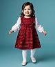 Babyhug Cotton Woven Full Sleeves Checked Frock With Leggings - Red