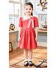 LITTLE INDIAN Cotton Woven Half Sleeves Bow Detailed Anchor Printed Dress - Red