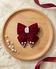 Ribbon candy Bow Applique Detailed Pearls Embellished Hair Clip  - Maroon