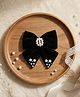 Ribbon candy Bow Applique Detailed Pearls Embellished Hair Clip - Black