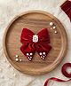 Ribbon candy Bow Applique Detailed Pearls Embellished Hair Clip - Red
