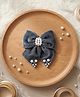 Ribbon candy Bow Applique Detailed Pearls Embellished Hair Clip - Grey