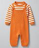 Babyhug Cotton Knit Full Sleeves Striped Winter Wear Romper With Inner Tee - Light Orange