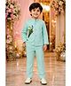 Rikidoos Cotton Woven Full Sleeve Peacock Printed Jodhapuri Pocket Square Detailing Coat With Pant - Sea Green