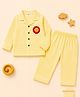 TIPPY TOP Pure Cotton Woven Full Sleeves Floral Patch Detailed & Coordinating Striped Shirt & Pajama Night Suit - Yellow