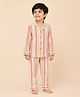 TIPPY TOP Pure Cotton Woven Full Sleeves Striped Coordinating Shirt & Pajama Night Suit Set - Pink White & Yellow
