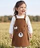 Babyhug Corduroy Woven Full Sleeves Frock with Inner Tee and Bear Print in Brown