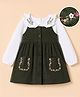 Babyhug Cotton Knit Corduroy Frock and Inner Tee with Full Sleeves and Floral Embroidery in Olive Green