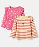Honeyhap Premium Cotton Knit Full Sleeves Top With Bio Wash & Floral Print Pack Of 2 - Pink Lemonade & Bright White
