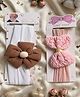 Radhya accessories Set of 2 Bow  & Floral Applique Headbands - Brown & Pink