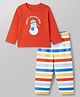 Babyhug Cotton Knit Full Sleeves T shirt Pyjama Night Suit With Snow Print - Red