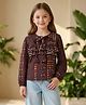 Cutiekins Woven Full Sleeves Geometric Printed Frill Detailed Top - Wine & Multi Colour