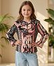 Cutiekins Woven Full Sleeves Geometric & Abstract Printed Frill Detailed Top - Black & Multi Colour