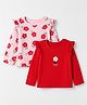 Honeyhap Premium 100% Cotton Knit T-Shirts with Full Frill Sleeves and Floral Print with Bio Finish Pack of 2 - Pink-A-Boo & High Risk Red