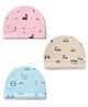 Simply Interlock Knit Caps with Vehicle Construction DInosaur Print Pack Of 3 Pink Beige Blue - Diameter 16 cm