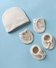Simply Waffle Knit Solid Cap, Mitten & Booties Beige - Diameter 15 cm