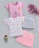 TOONYPORT Cotton Knit Pack Of 2 Half Sleeves Floral & Bunny Printed Tee & Skirt Set - Pink & White