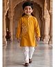 AJ Dezines Pure Cotton Woven Full Sleeves Floral Embroidered Kurta & Pyjama Set - Mustard