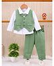 BUMZEE Cotton Knit Full Sleeves Three Piece Party Suit With Bow - White & Green