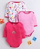 BUMZEE Cotton Knit Full Sleeves Rainbow & Birds Print Onesies Pack of 3 -Pink & White