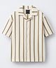 ALAN JONES Cotton Blend Knit Half Sleeves Striped Shirt - Cream