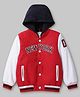 Babyhug Woven Full Sleeves Paded Quilted Winter Hooded Jacket with New York Embroidery - Red