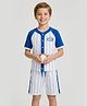 chuckleberrie Cotton Knit Half Sleeves Striped & Thread Work Embroidered Tee & Shorts Set - White