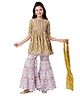 MASTARANG Woven Three Fourth Sleeves Abstract Printed Tassels & Lace Embellished Kurti & Sharara Set With Dupatta - Golden