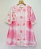 MASTARANG Silk Woven Three Fourth Sleeves Floral Embroidered Lace Detailed Kurti - Pink