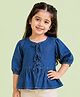 Kidbea Denim Woven Three Fourth Puffed Sleeves Solid Tie Up Top - Blue