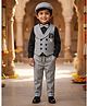 Rikidoos Cotton Woven Full Sleeves Three Piece Party Suit With Bow & Cap - Grey & Black
