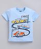 Kidcity Cotton Knit Half Sleeves Car Printed Tee - Aqua Blue