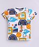 Kidcity Cotton Knit Half Sleeves Beach Theme Printed Tee - White