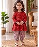 Campana 100% Cotton Woven Full Sleeves Floral Printed Kurti & Dhoti Set - Red & Blue