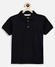 Campana Cotton Knit Half Sleeves Solid Polo Tee - Black