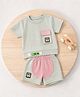 Spool Junior Cotton Knit Half Sleeve Abstract Patch Detailed Tee & Shorts Set - Light Green