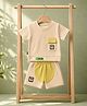 Spool Junior Cotton Knit Half Sleeve Abstract Patch Detailed Tee & Shorts Set - Cream