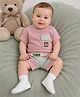 Spool Junior Cotton Knit Half Sleeve Abstract Patch Detailed Tee & Shorts Set - Pink
