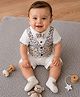 Spool Junior Cotton Knit Half Sleeves Tee With Attached Typography Printed Waistcoat & Shorts Set - Blue