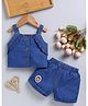 LACKii DOLL Denim Sleeveless Frill Detailed Top & Shorts Set - Blue