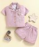 LACKii DOLL Cotton Blend Knit Half Sleeves Floral Applique Detailed Top & Shorts Set - Pink