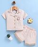 LACKii DOLL Cotton Blend Knit Half Sleeves Floral Applique Detailed Top & Shorts Set - Beige
