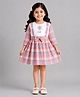 LACKii DOLL Cotton Blend Knit Three Fourth Sleeves Checked & Floral Applique Detailed Pinafore Dress - Pink