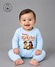 BLUSHES 100% Cotton Knit Raksha Bandhan Theme Full Sleeves Happy Raksha Bandhan Text Printed Romper - Aqua Blue