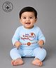 BLUSHES 100% Cotton Knit Raksha Bandhan Theme Full Sleeves Happy Raksha Bandhan Text Printed Romper - Aqua Blue