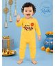 BLUSHES 100% Cotton Knit Raksha Bandhan Theme Full Sleeves My First Rakhi Text Printed Romper - Yellow