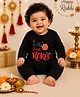 BLUSHES 100% Cotton Knit Raksha Bandhan Theme Full Sleeves Its My First Rakhi Text Printed Romper - Black