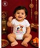 BLUSHES 100% Cotton Knit Raksha Bandhan Theme Half Sleeves Its Our First Rakhi Together Text Printed Onesie - White