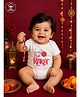 BLUSHES 100% Cotton Knit Raksha Bandhan Theme Half Sleeves Its My First Rakhi Text Printed Onesie - White