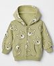 Doodle Poodle 100% Cotton Knit Hoodie with Full Sleeves and Bear Print in Green